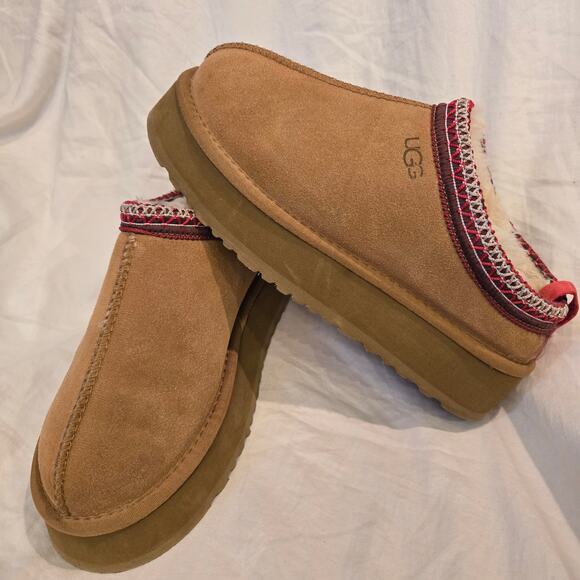 UGG Tazz Braid Slipper Size 8 Chestnut Suede Platform Moccasin Clog *read* - Picture 1 of 14
